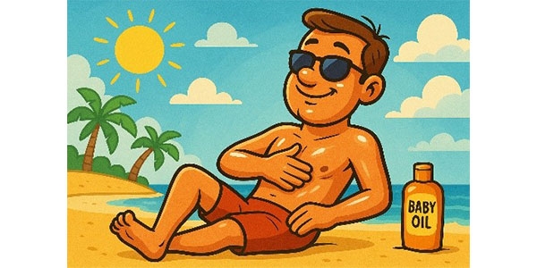 برنزه شدن با روغن بچه